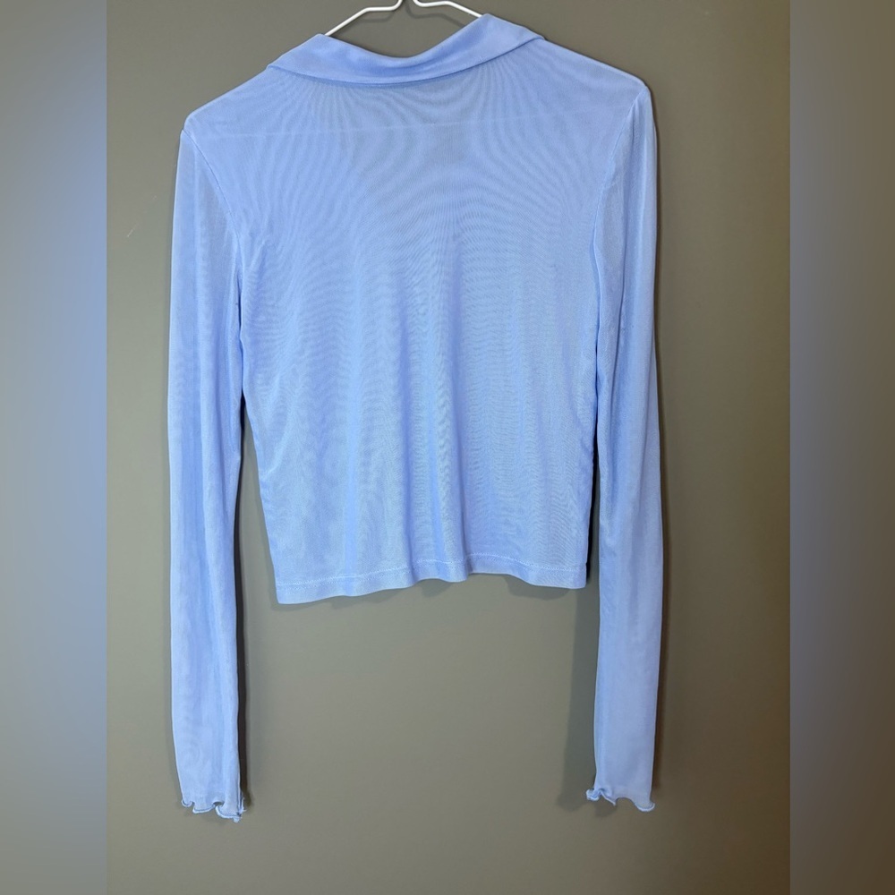 Twik size small Light Blue Periwinkle Women's Button-Up Sheer thin layering Top - Picture 5 of 6